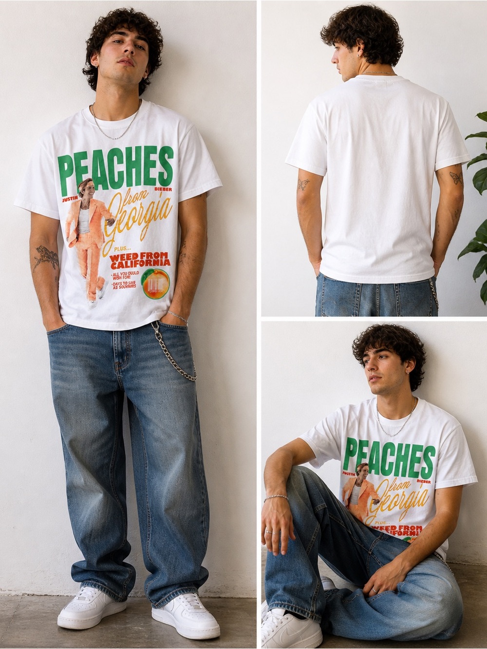 Justin Bieber peaches From Georgia Graphic T-Shirt Men’s M White Tour Pop Tee